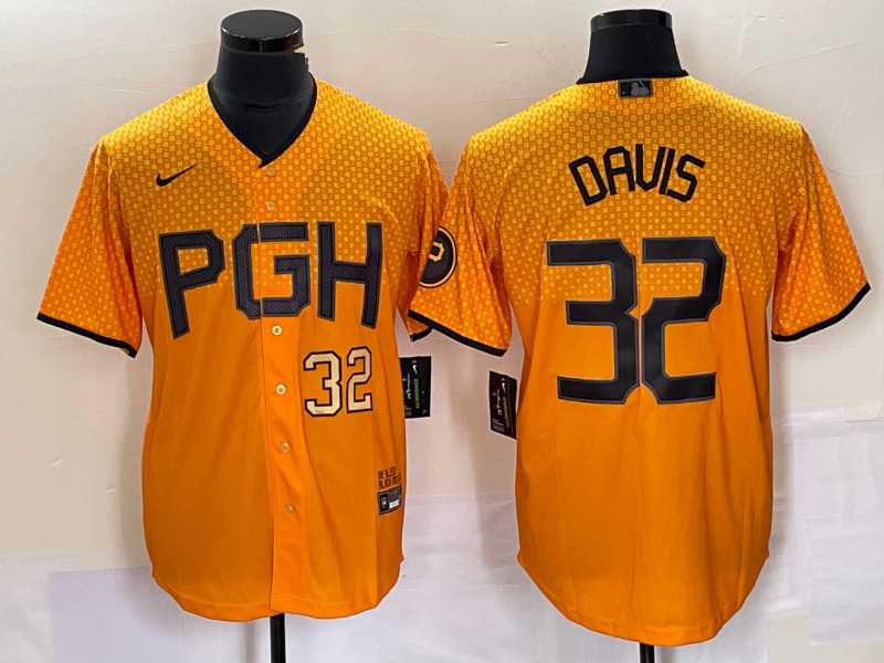 Mens Pittsburgh Pirates #32 Henry Davis Number Yellow 2023 City Connect Stitched Jersey->pittsburgh pirates->MLB Jersey